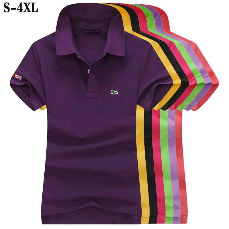 High Quality Summer Solid Color Womens Polo Shirts 100% Cotton Casual Short Sleeve Lapel Womens Tees Fashion Slim Female Tops