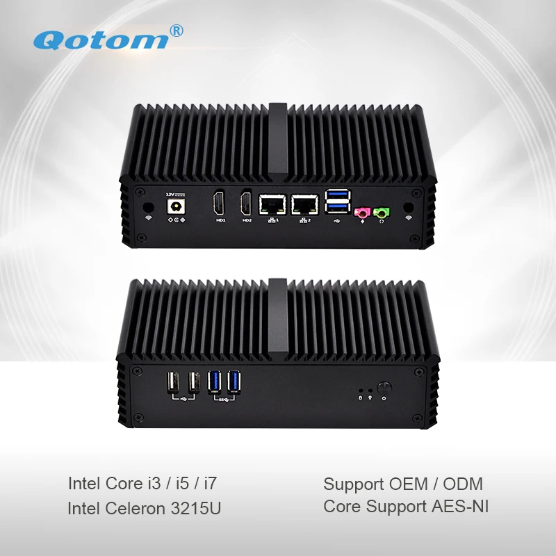 Qotom Мини ПК Q300S Безвентиляторный Компьютер Celeron Core i3 i5 i7 с двойной HD видео двойной гигабитный Ethernet LAN маленький компьютер