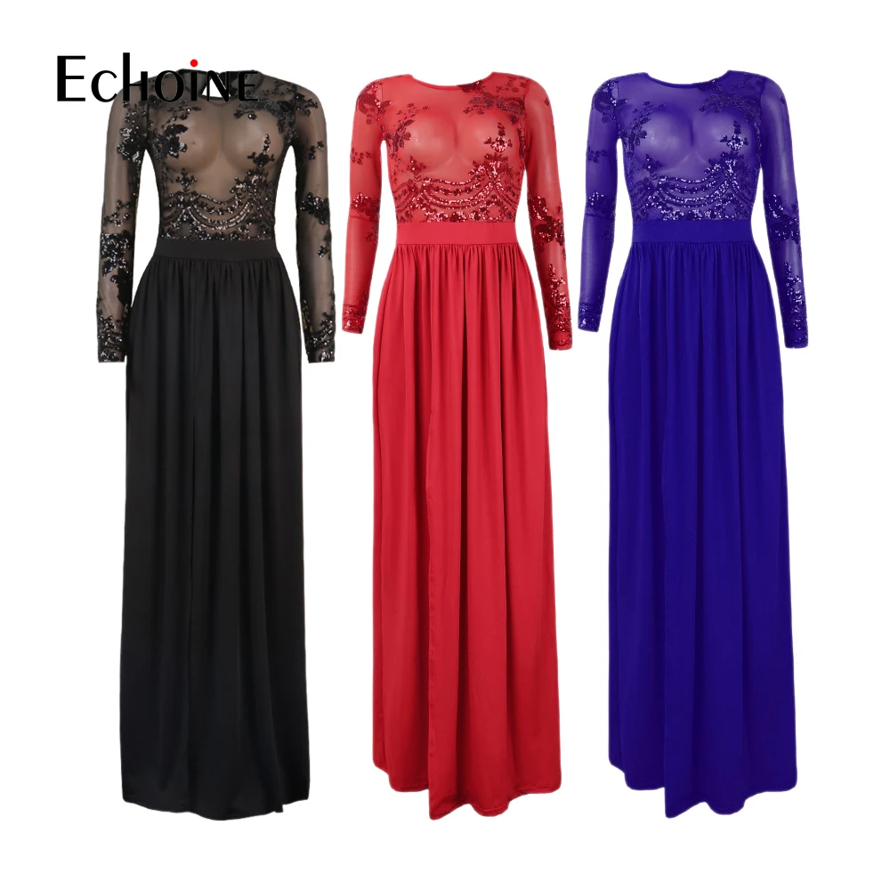 Вечернее платье с блестками синее красное черное облегающее круглым вырезом и