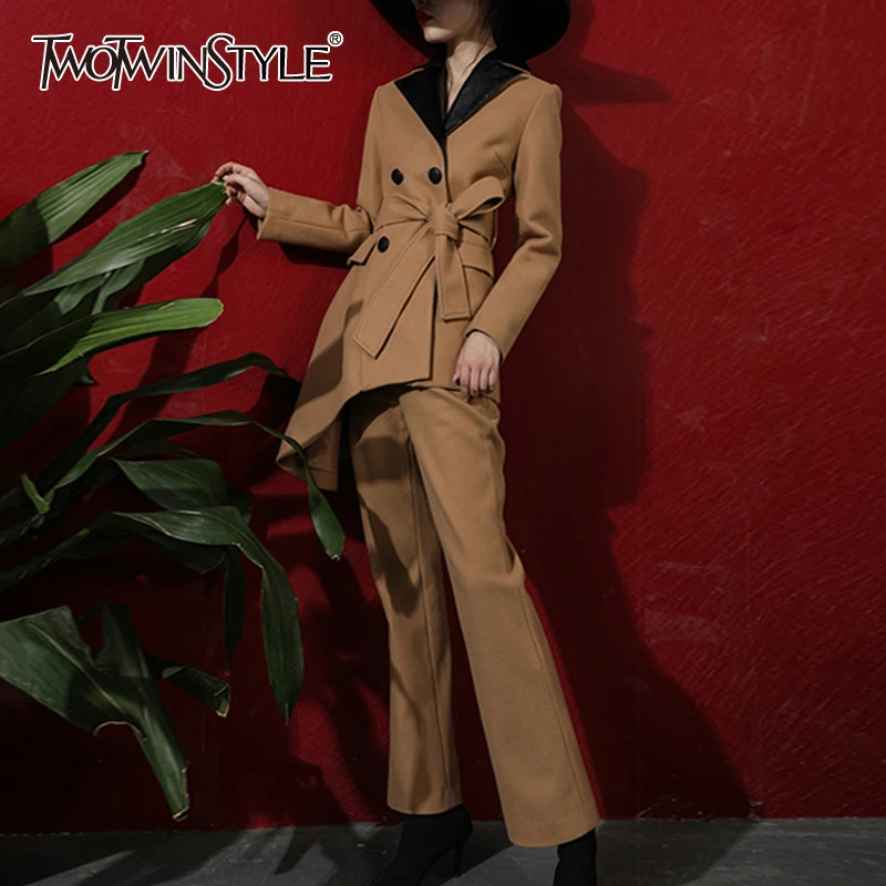 TWOTWINSTYLE хит цвет комплект из двух предметов женский воротник с лацканами длинным