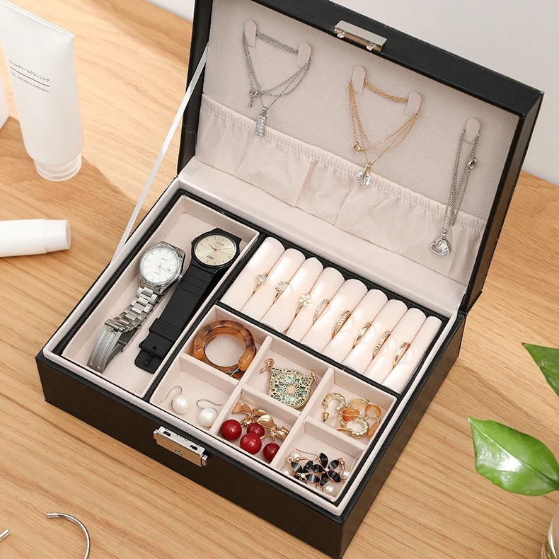 Шкатулка для украшений органайзер женщин девушек 2 слоя из искусственной кожи