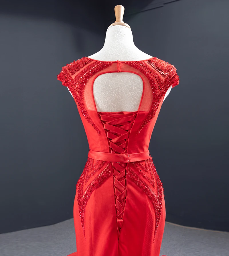 J66926 jancember royal red mermaid evening dress long o neck tiered lace gala dress vestidos de fiesta largos elegantes de gala