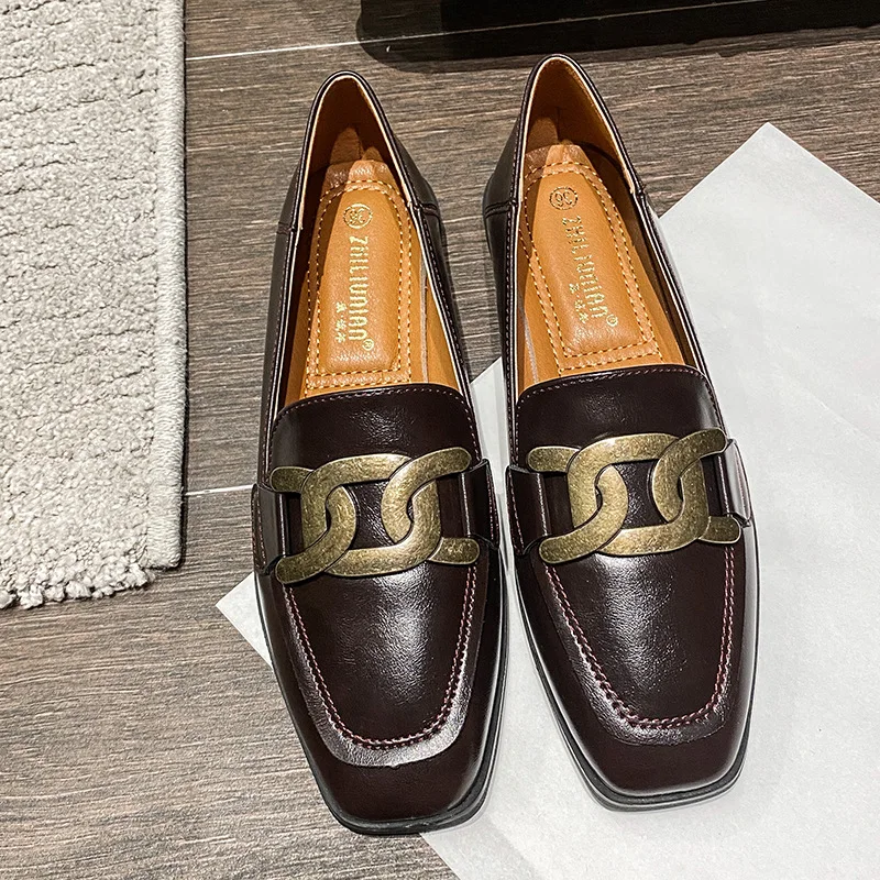 

British Style Low Heels Casual Woman Shoe Slip-on Square Toe Female Footwear Modis Oxfords Preppy Slip On Summer New Dress 2021