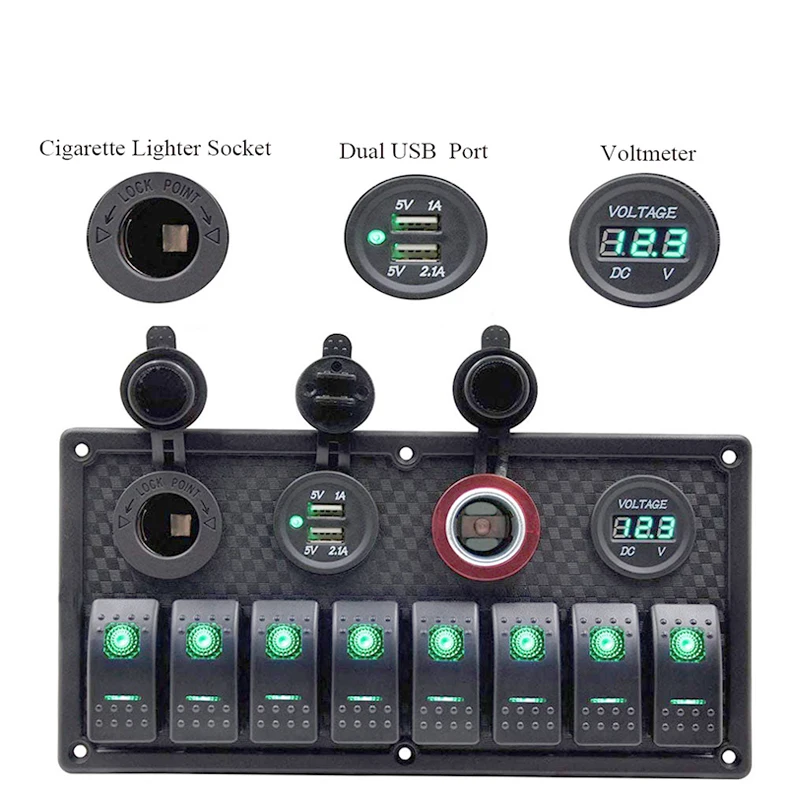 8 тумблер 12~ 24V двойной USB разъем питания+ Вольтметр+ розетка для сигареты автоматический выключатель автомобиля Лодка кулисный переключатель панель