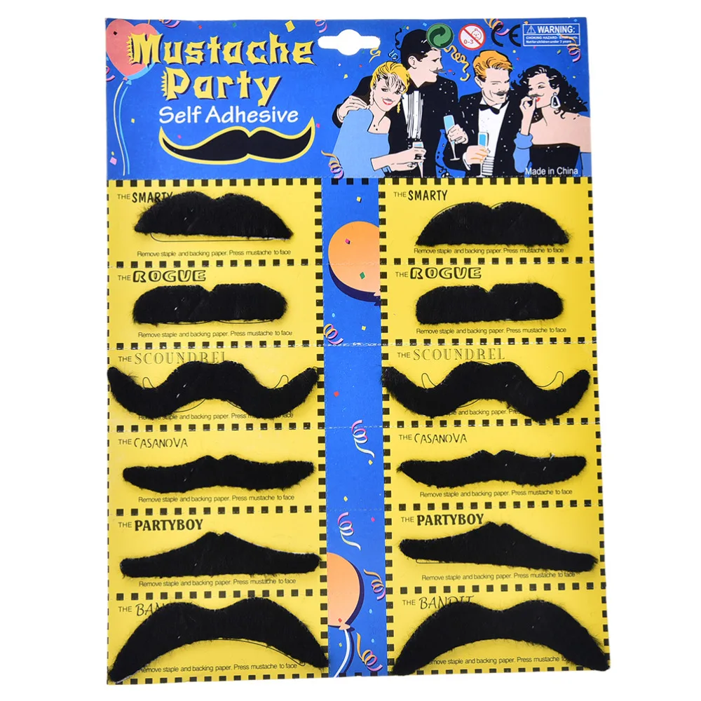 Black 12pcs/pack Costume Party Halloween Fake Mustache Moustache Funny Fake Beard Whisker