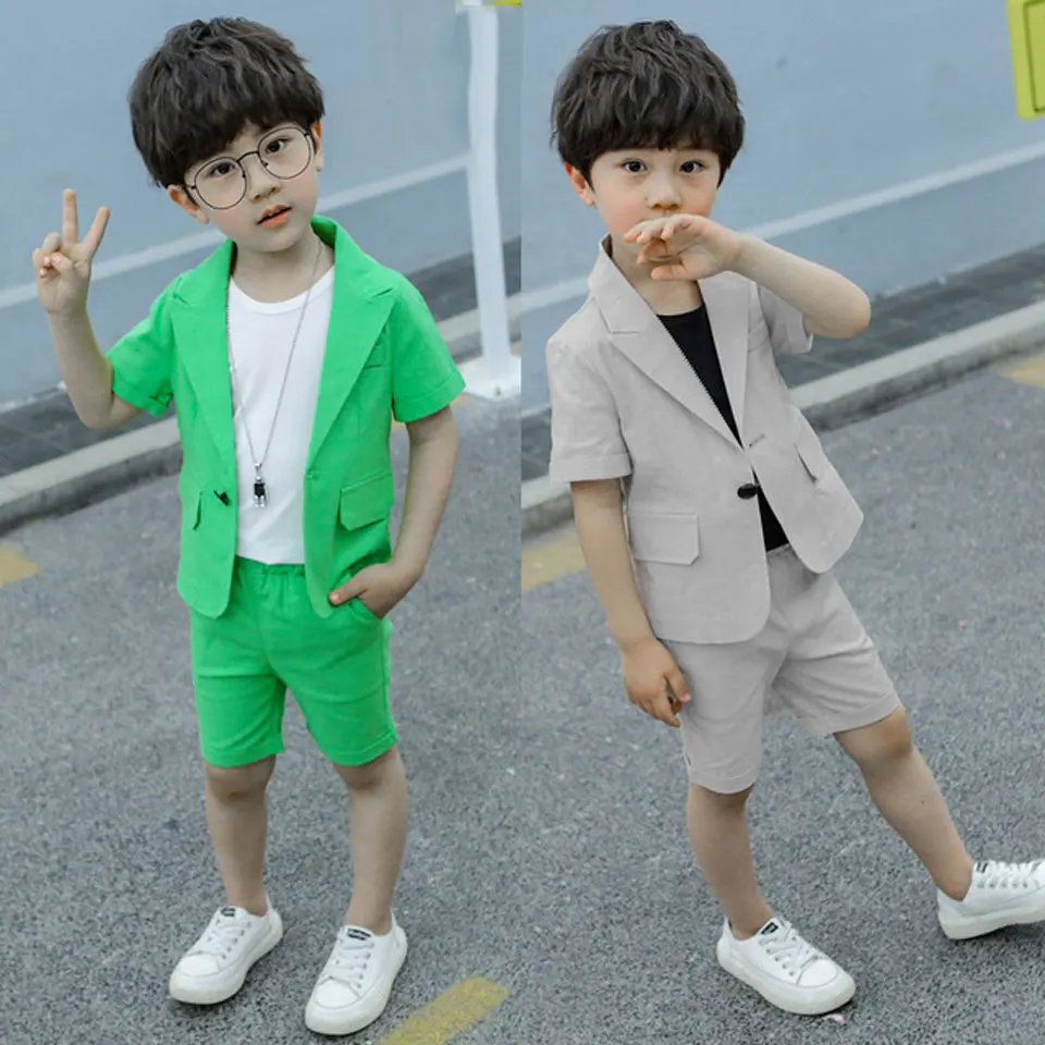 New Fashion Children 2Pcs Sets For Kids Baby Boys Clothes Solid Color Red/Blue/Green Color Hot Sale Summer Boys Clothing Set