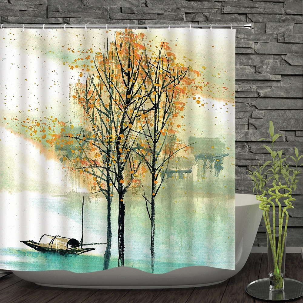 Bathroom Shower Curtain 3d printed Tree leaves Bath Curtains Waterproof Polyester Cloth 180*180cm Screen With 12 Hooks | Дом и сад