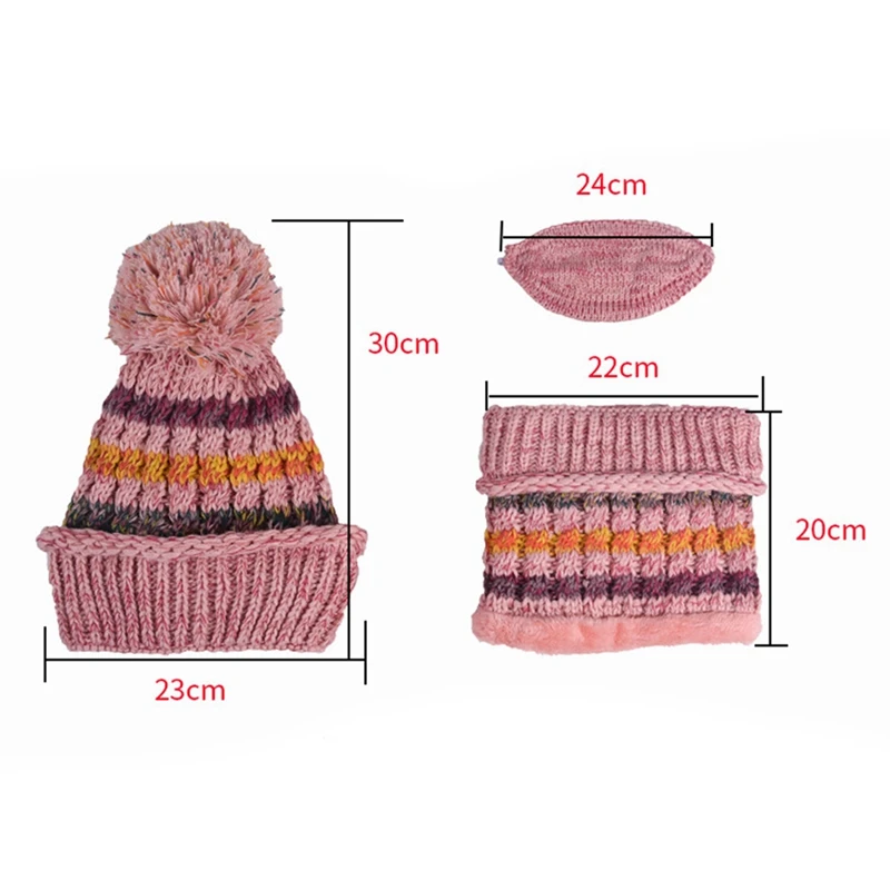 

Fashion Winter Women's Knitted Hats, Outdoor Sports CuteThick Velvet, Warm Masks, Hats and Scarves Three Set