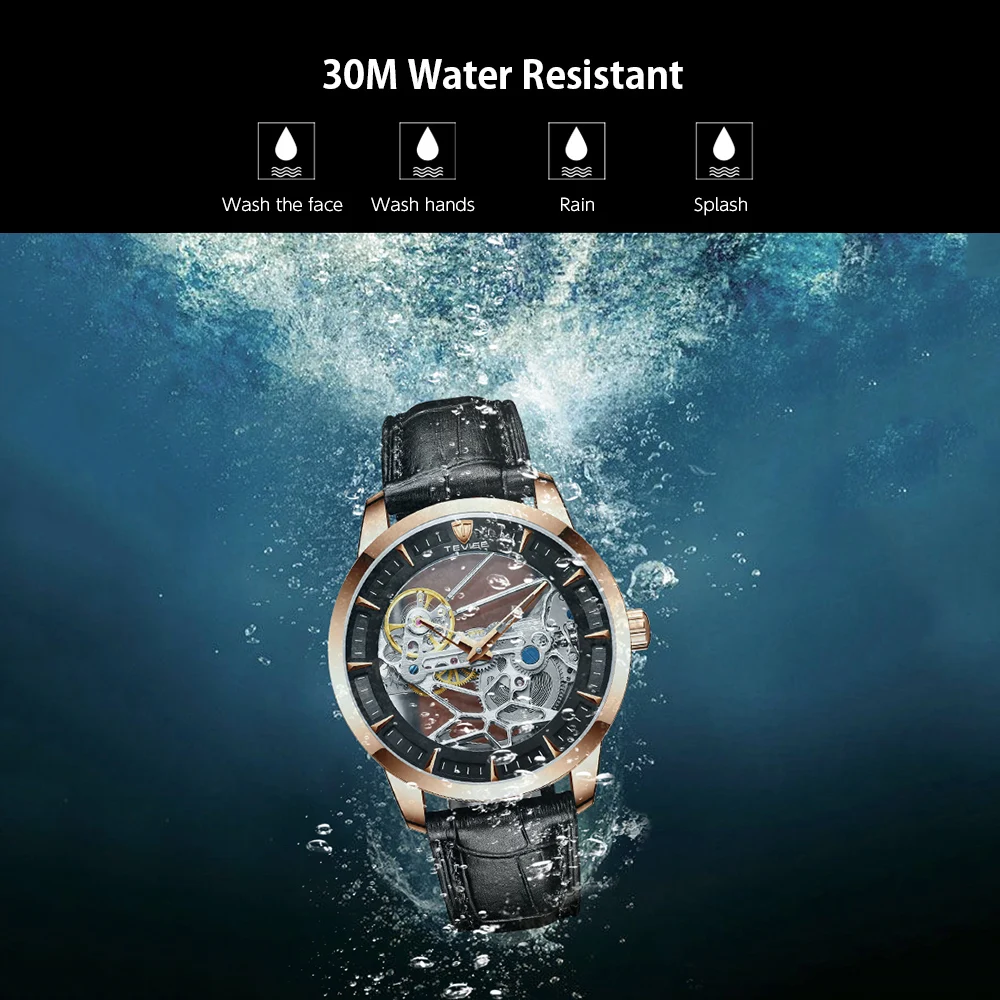 

Tevise Luxury Brand Men's Business Watch Automatic Mechanical Watch 30M Waterproof Watch Skeleton Watch Men's Gift Smart Watches