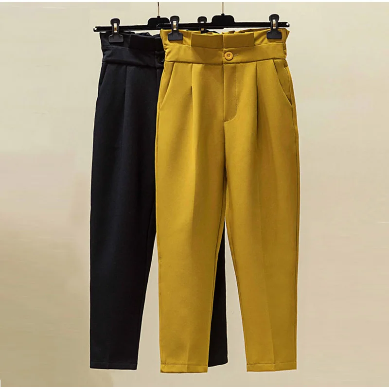 Элегантные однотонные брюки до щиколотки размера плюс с поясом и оборками на