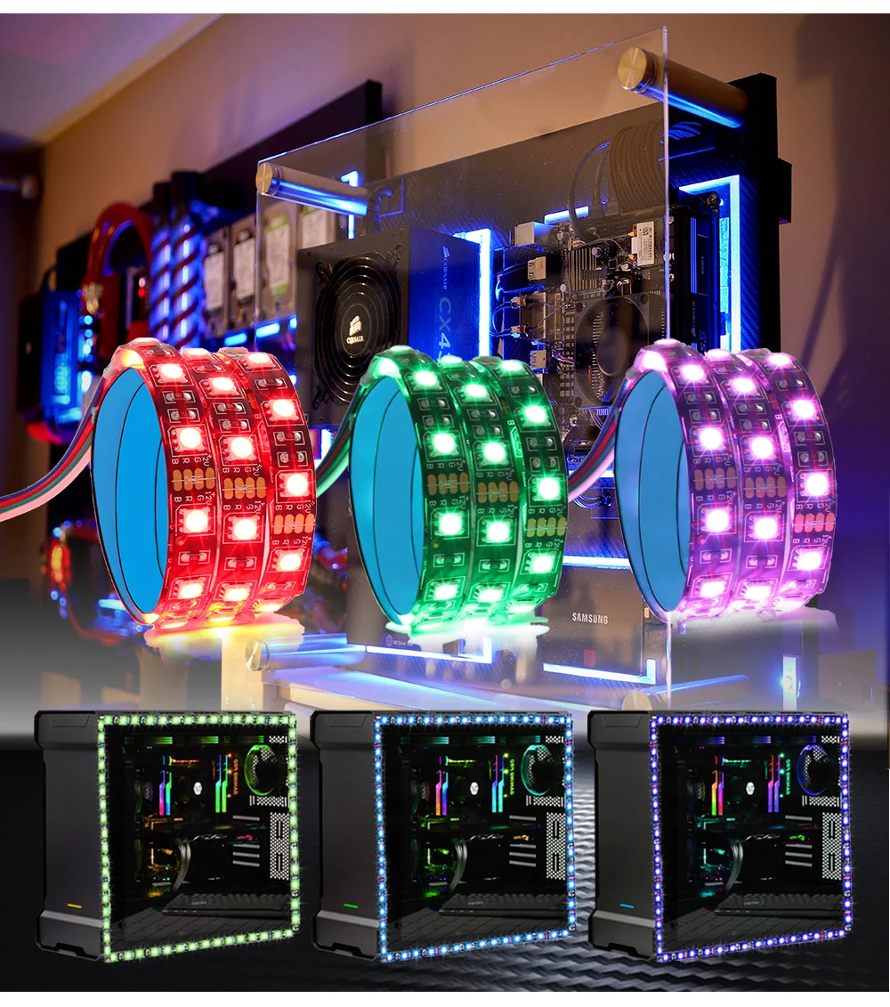 SATA светодиодный светильник 5050 RGB DC12V Sata интерфейс питания для ПК чехол для компьютера, 17Key RF пульт дистанционного управления светодиодный светильник