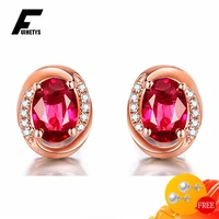 fuihetys women earrings 925 silver jewelry accessories oval ruby zircon gemstone stud earrings for wedding party gift wholesale