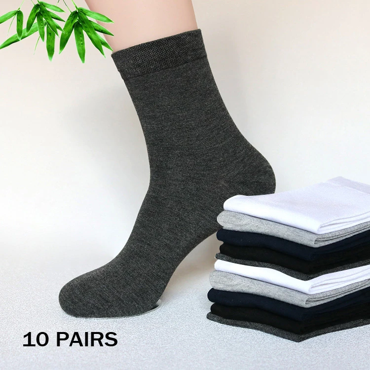 

10 Pairs Bamboo Socks Soft White Mens Sport Compression Socks Male Black Sock Gifts For Man Solid Color Calcetines Hombre 23cm