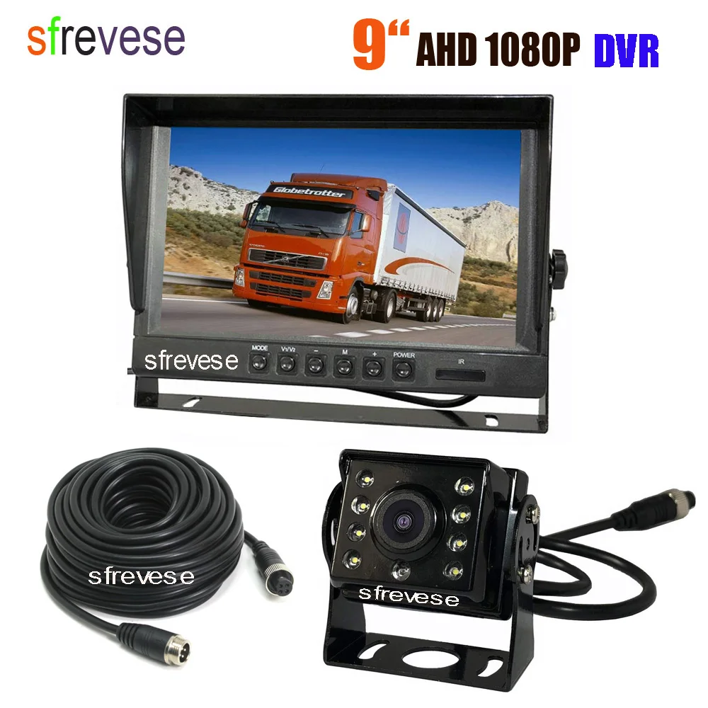 9" IPS HD SD DVR Recording 4Pin 2CH Split Car Rear View Monitor + Waterproof AHD 1080P Reversing Backup Camera For Bus Truck Kit