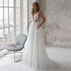 UZN элегантное блестящее свадебное платье А-силуэта с V-образным вырезом с кружевной аппликацией, без рукавов бисером пикантное свадебное платье невесты с карманом