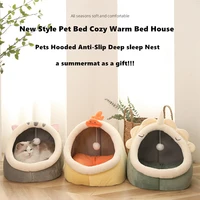 new style pet dog cat bed cat cozy warm bed house soft four seasons with 2 mats bed cats nest half hooded anti slip deep sleep