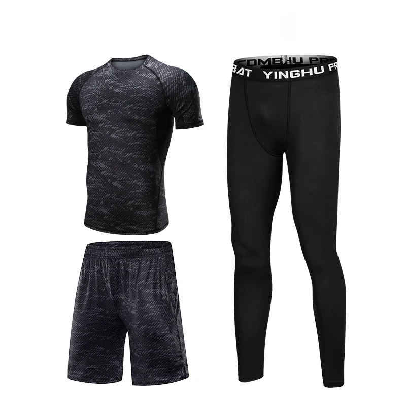 3piece set Плюс размер 4XL мужские спортивные костюмы одежда для тренировок дышащий спортивный костюм компрессионные рубашки спортивная одежда для фитнеса спортзала спортивный комплект - Цвет: 3piece set