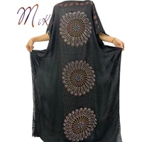 high quality arrival african embroidery flower dresse with scarf big size women muslim embroidery long black lady clothes pz31