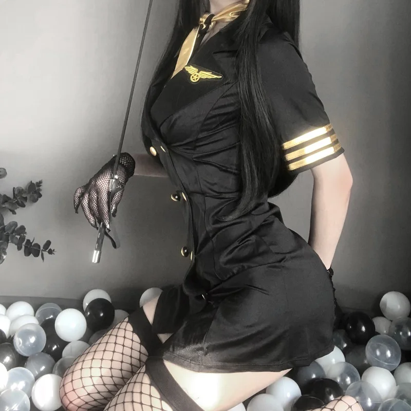 

Uniform Deep V Neck Dress, Sexy Lingerie Night Clubwear ,Stewardess Cosplay Clothes Maid Sailor Costumes