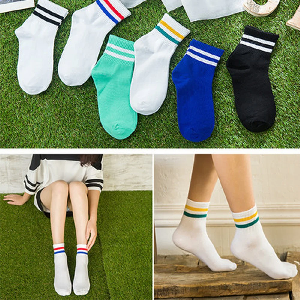 Fashion Funny Cute High School Girls Cotton Loose Two Striped Women Socks Hip Hop Skate Short Harajuku Female Art Retro | Женская одежда