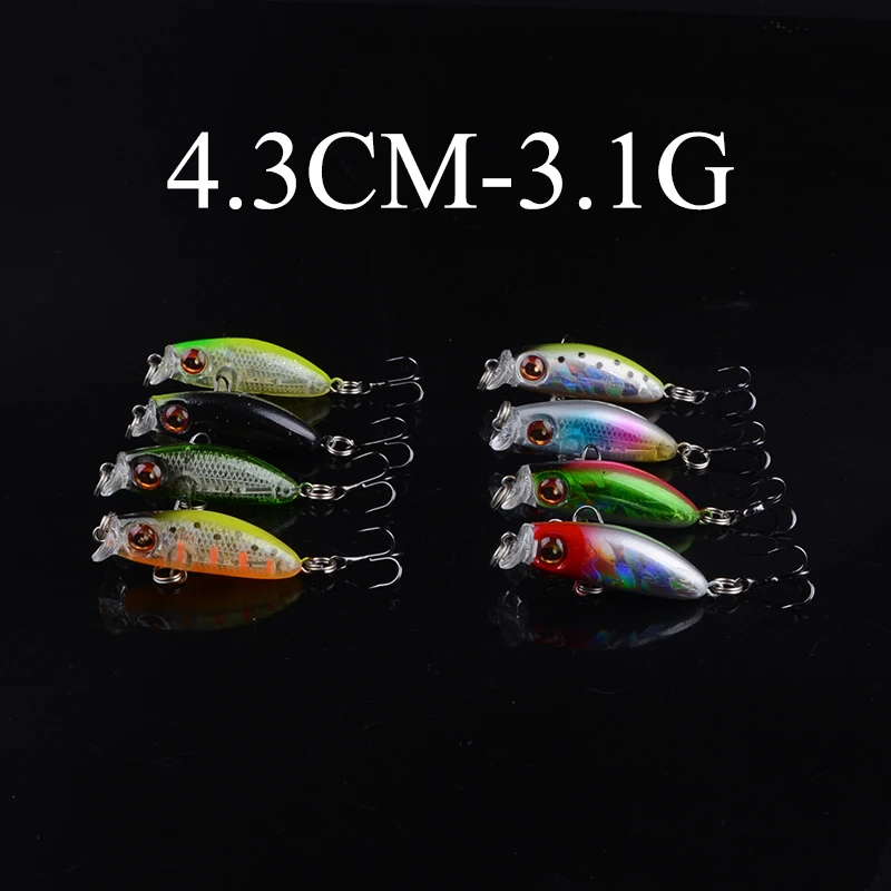 

8pc mini Popper Hard Bait 4.3cm 3.1g Minnow Fishing Lure Crankbait Wobbler Tackle Isca Poper Floating Top Water pike Lure 3D Eye