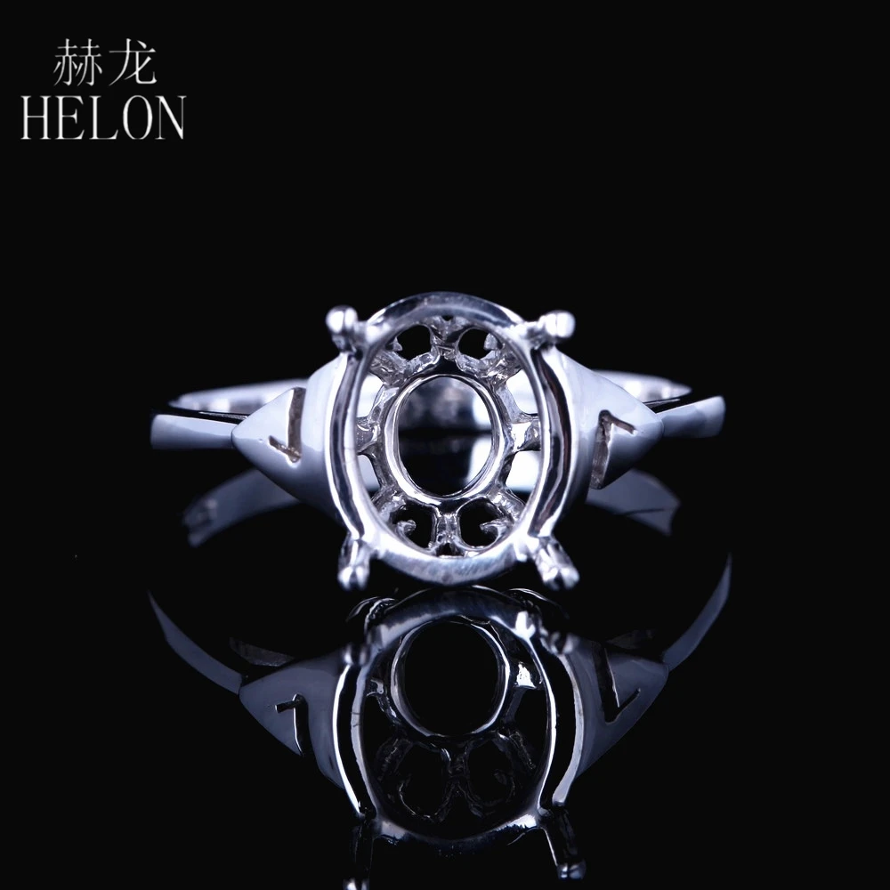 

HELON Sterling Silver 925 Solitaire Engagement Wedding Ring 9x7mm Oval Cut Semi Mount Ring Setting Fine Jewelry