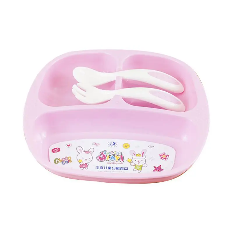 

3Pcs/Set Baby Feeding Food Tableware Baby bowl+spoon+fork Kids Dishes Eating Dinnerware Anti-hot Training Dinner Plate