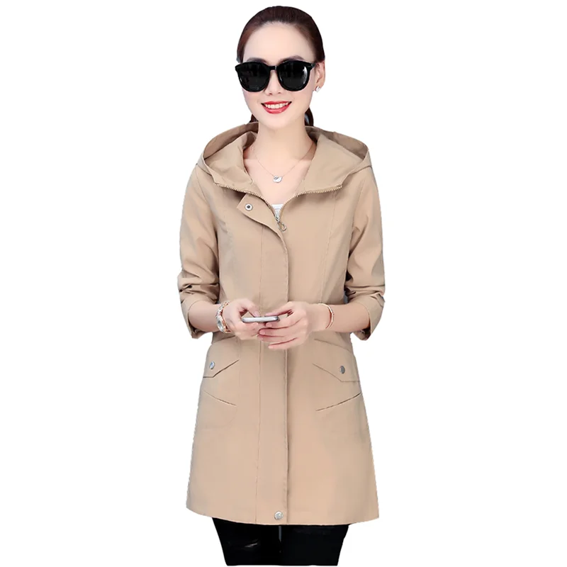 

Women's trench coat spring coat 2022 new wave was thin autumn winter medium long Hooded windbreaker overcoat