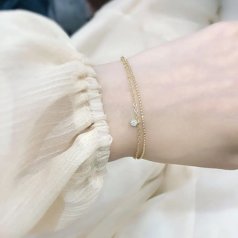 Женский двухслойный браслет из серебра 925 пробы с фианитом | Украшения и