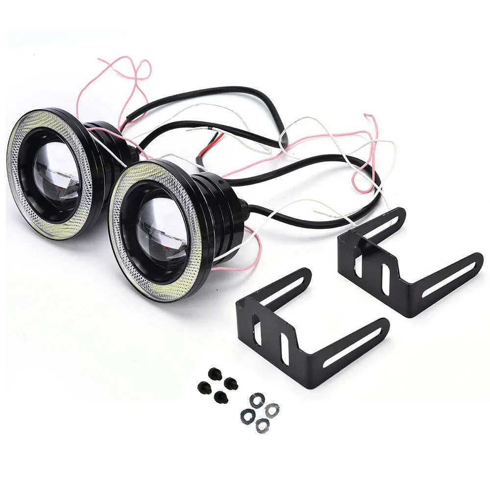 

7.6cm Fog Light 9-16V Angel Eyes COB Clear Lens Green/White Halo Rings