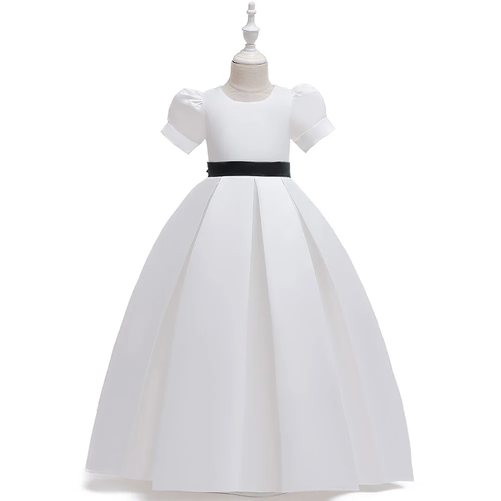 Простые трапециевидные белые платья с цветами для девочек Свадебные Длинные