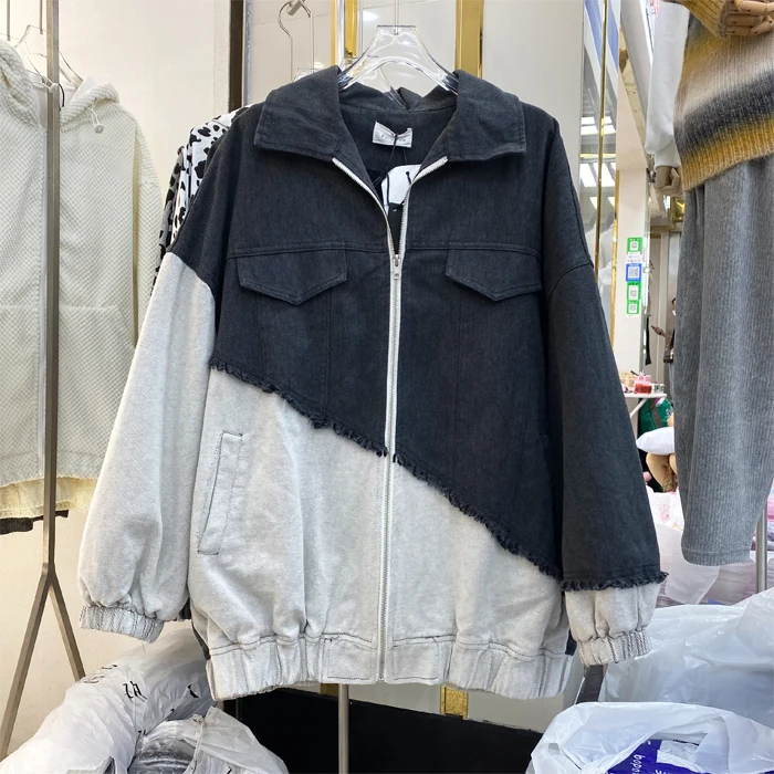 

SuperAen новый дизайн джинсовые куртки женские Осень/Зима 2021 пэчворк контрастный цвет плюс бархатный кардиган на молнии