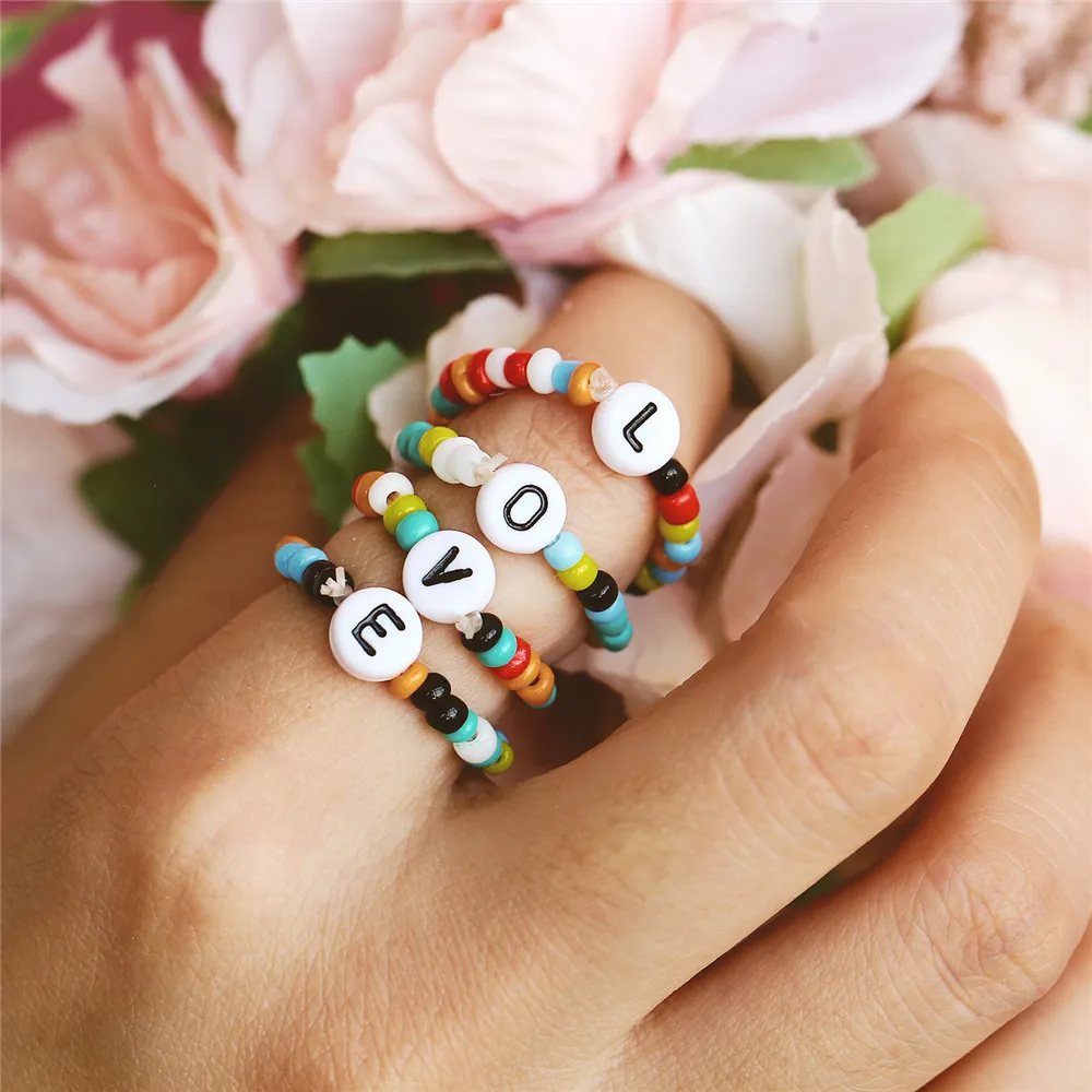 Женский набор колец IF YOU регулируемое кольцо из смолы с надписью Love богемное