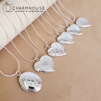pure silver 925 charm necklaces for women man openable photo heartoval locket pendant necklace collier vintage lover jewelry