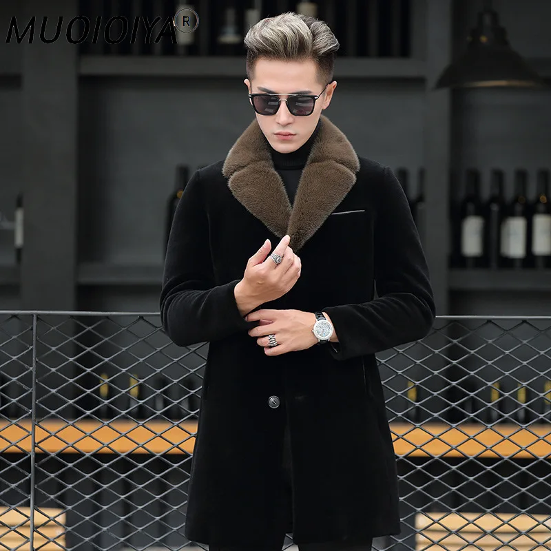 

2022 зимняя 100% натуральная шерстяная куртка мужские меховые воротники пуховики Новинка длинный мужской Тренч Мужское пальто Gmm34