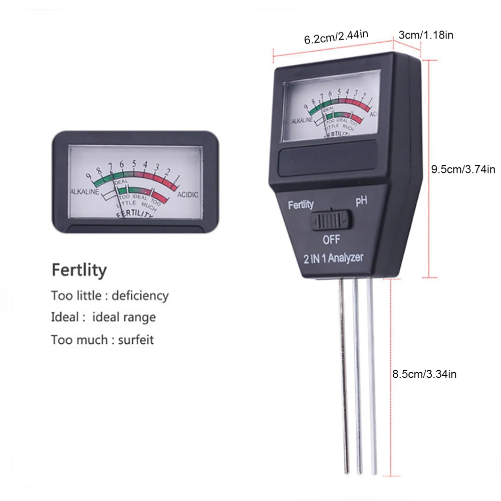 

Planter Tool Soil PH Measurement Analyzer Rapid Detection High Precision Multi-gear Display Three-probe 2 In 1 Soils PH Meter
