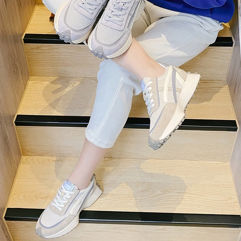 

Coolcept Women Fashion Sneakers Round Toe Thick Bottom Cross Strap Mixed Color Ladies Footwear Casual Summer Outdoor Size 35-40