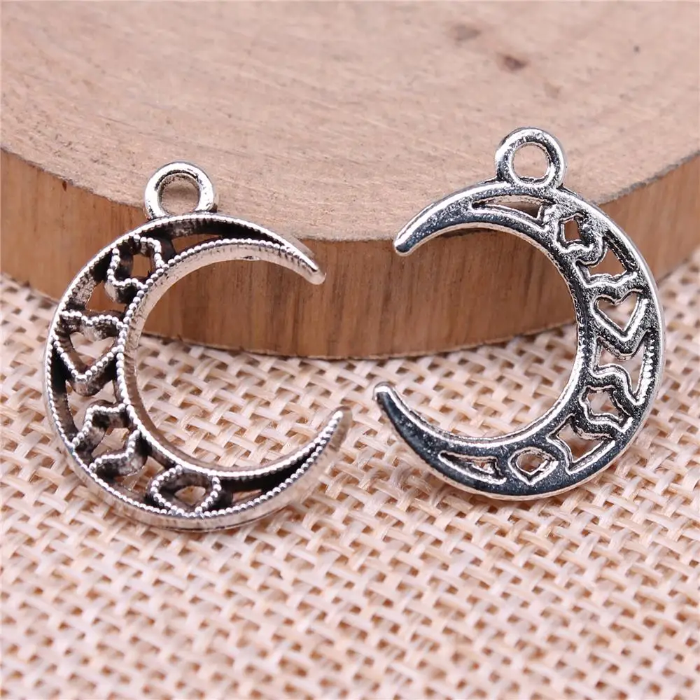 

Heart Moon Charms For Jewelry Making Findings Handmade DIY Craft 20pcs Antique Silver Color 22x17mm
