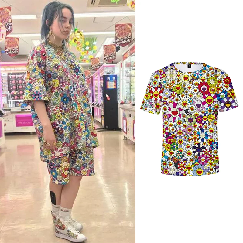 Flower T shirt Билли эйлиш цветок футболка женская и мужская цветная летняя одежда harajuku рубашка новая уличная - Цвет: Flower T shirt