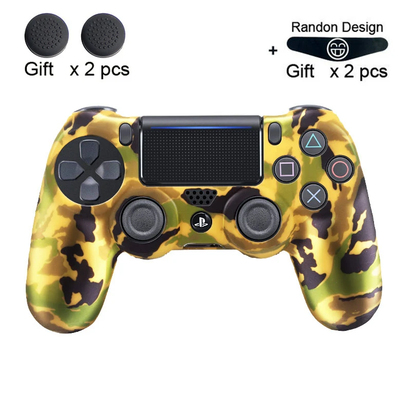 Мягкий гибкий силиконовый чехол, защитный чехол для Playstation 4 PS4 Pro Slim, светодиодный светильник, наклейка, 2 шт., ручка+ светодиодный чехол - Цвет: Yellow Camo