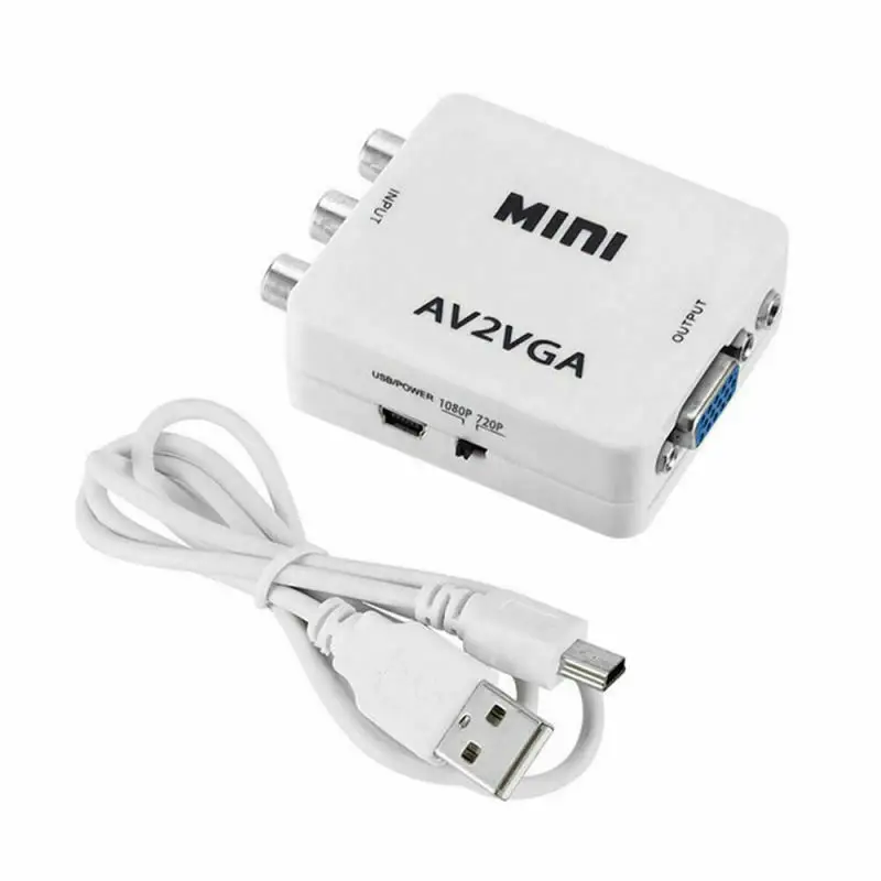 Мини HD 1080p AV2VGA видео преобразователь адаптер AV RCA CVBS к VGA ПК HDTV | Электроника