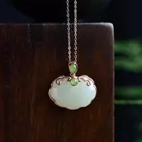

Hetian Jade Jade Necklace Pendant Sterling Silver Inlaid Hetian Jade Green Jade Embellishment Women's Pendant Necklace New