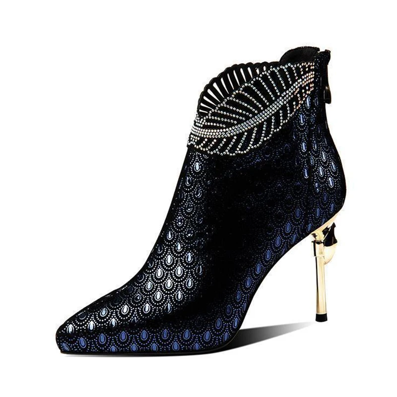 

High heels women 2021 brand luxury Rhinestone Peacock Pattern Woman Ankle boots Pointed Street fashion women's shoes y2k