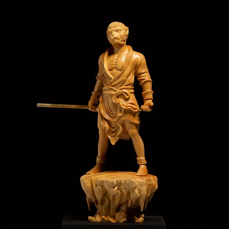 

17CM Sun Wukong Monkey King Buddhist Solid wood statue wood carving Chinese-style creative mythology home decor play toys