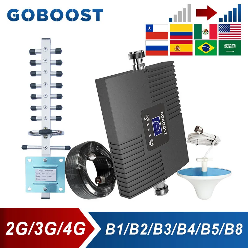 

GOBOOST Gsm Repeater 2g 3g 850 Cellular Amplifier 4g LTE 1800 AWS 1700 PCS 1900 2600 UMTS 2100 Cell Phone Signal Booster Kit