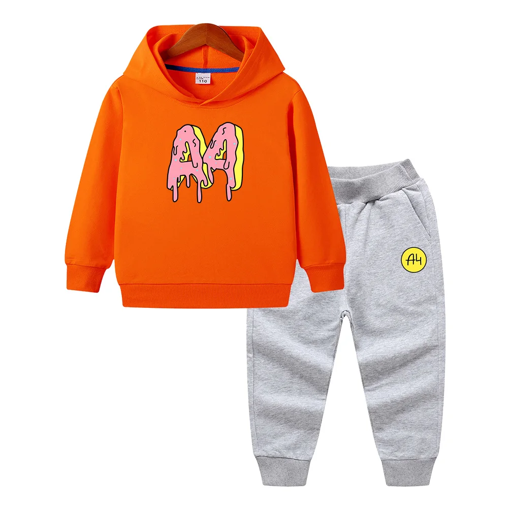 Летняя Детская толстовка с капюшоном и штаны A4 принтом пончиков свитшот для