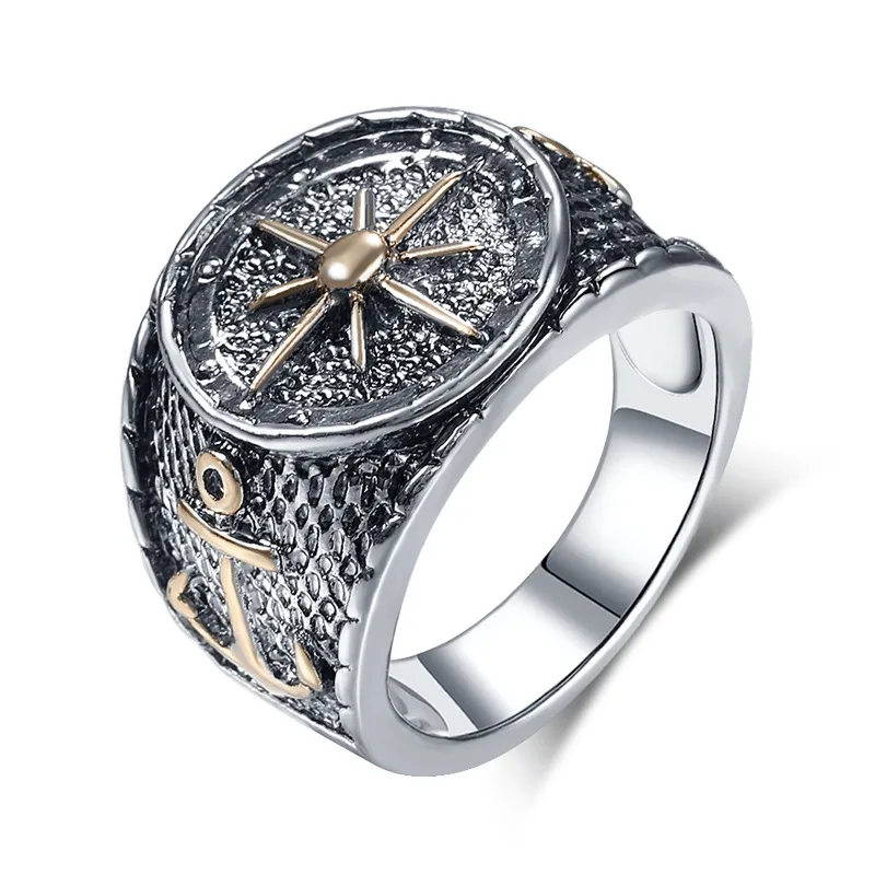 

Megin D Vintage Personality Silver Planting Captain Compass Alloy Rings for Men Women Couple Family Friend Fashion Gift Jewelry