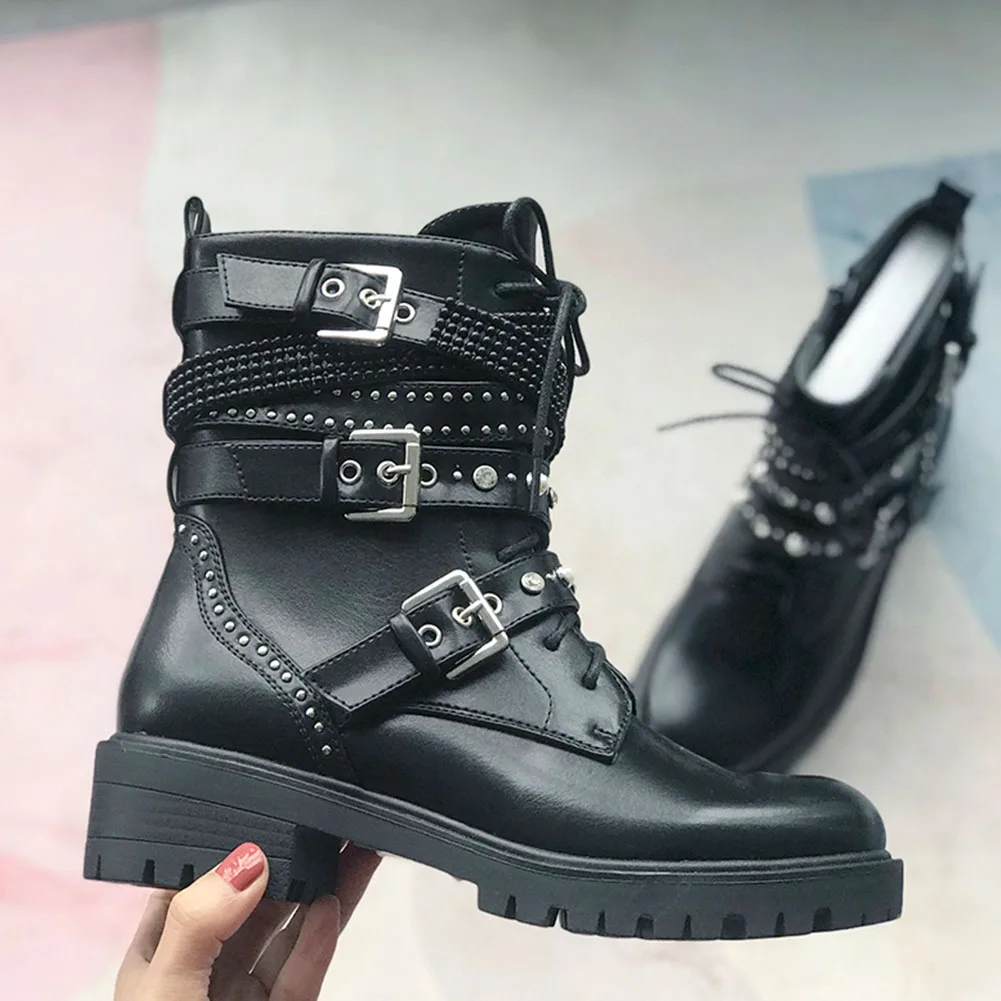 

Lapolaka 2020 New Arrivals Comfortable Motorcycle Boots Women Shoes Platform Zip Up Buckle Decoration INS Spring Boots Lady