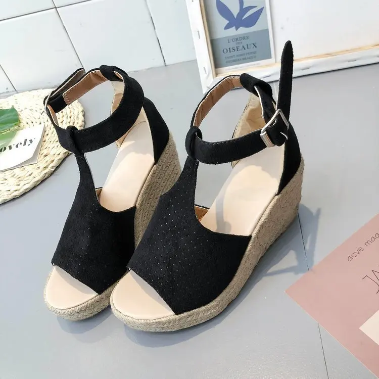 

Roman Sandals Female Shoe 2021 Women's Clogs Wedge Open Toe High Heels Espadrilles Platform Large Size Nubuck Gladiator Girls Ne