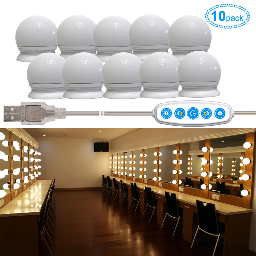 

LED Vanity Mirror Lights Home Plug In Makeup Bulb Decoration Bathroom Dimmable Power Adapter Hollywood Style ABS DIY Bedroom
